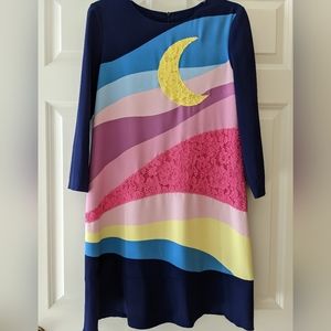 Boutique Moschino dress Celestial crescent moon lace blue pink colorful 8
